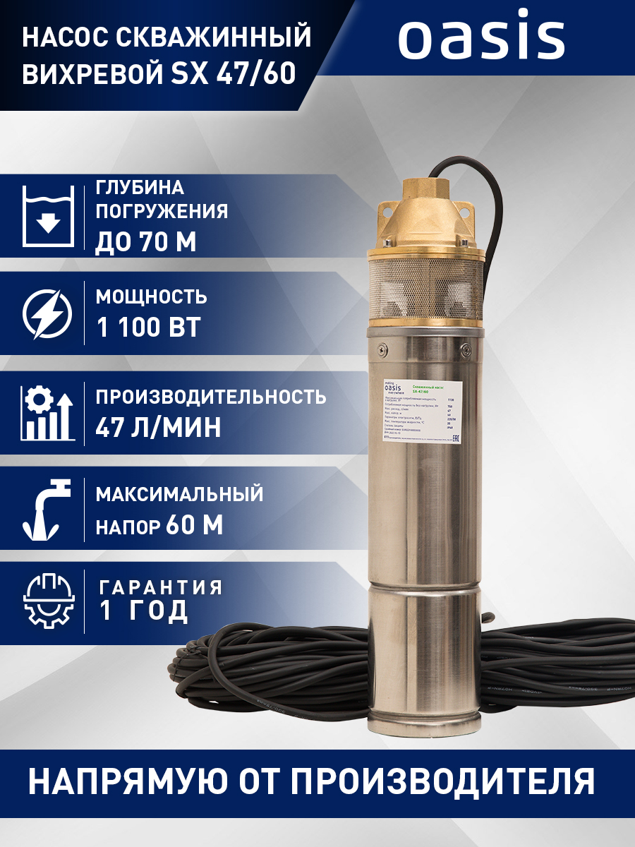 Насос погружной скважинный для воды водяной making OASIS everywhere SX 47/60