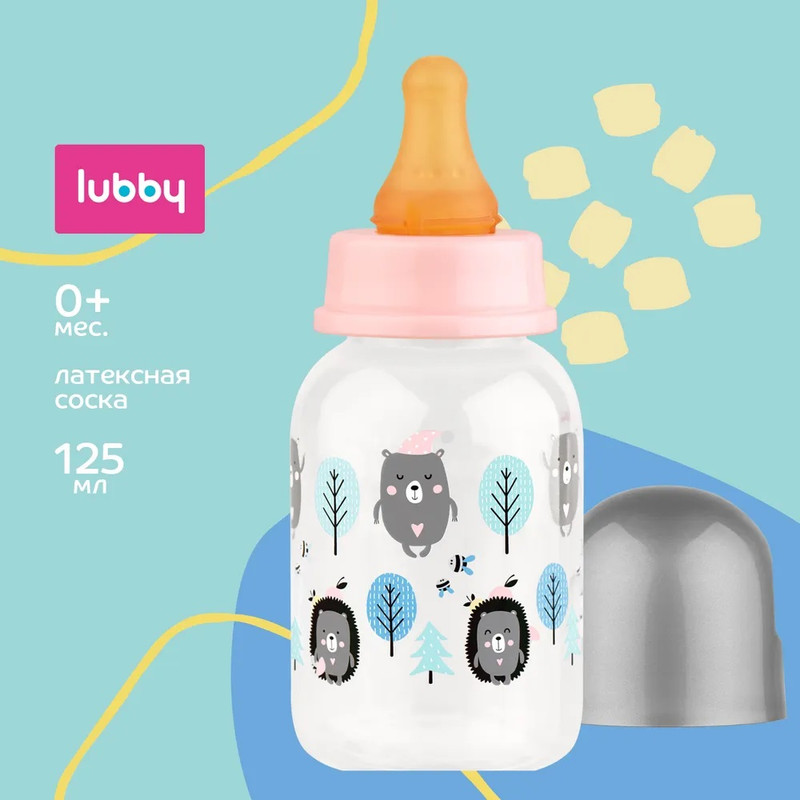 

Бутылочка для кормления Lubby с латексной соской, 125 мл, Разноцветный