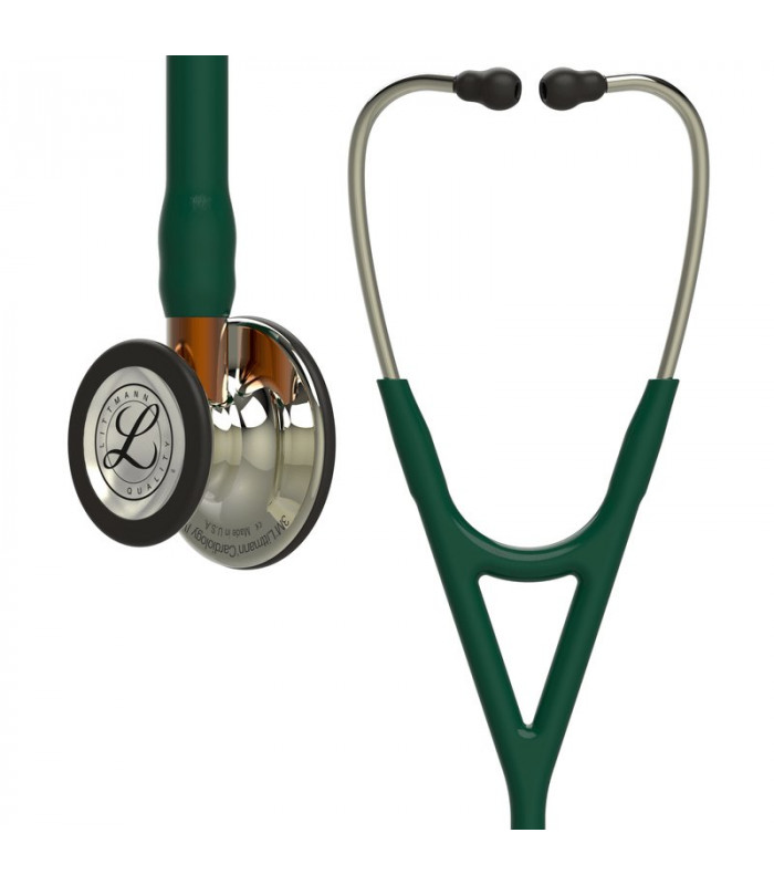 фото Стетоскоп littmann cardiology iv темно-зеленая трубка головка цвета шампанского 69 см 6206