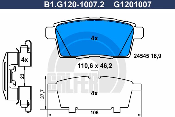 

Тормозные колодки GALFER дисковые B1G12010072