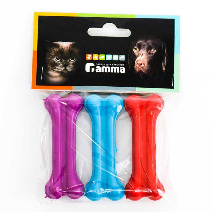 

Набор игрушек Gamma для собак Кость литая №1, каучук, микс цветов, 3 шт по 7,5 см