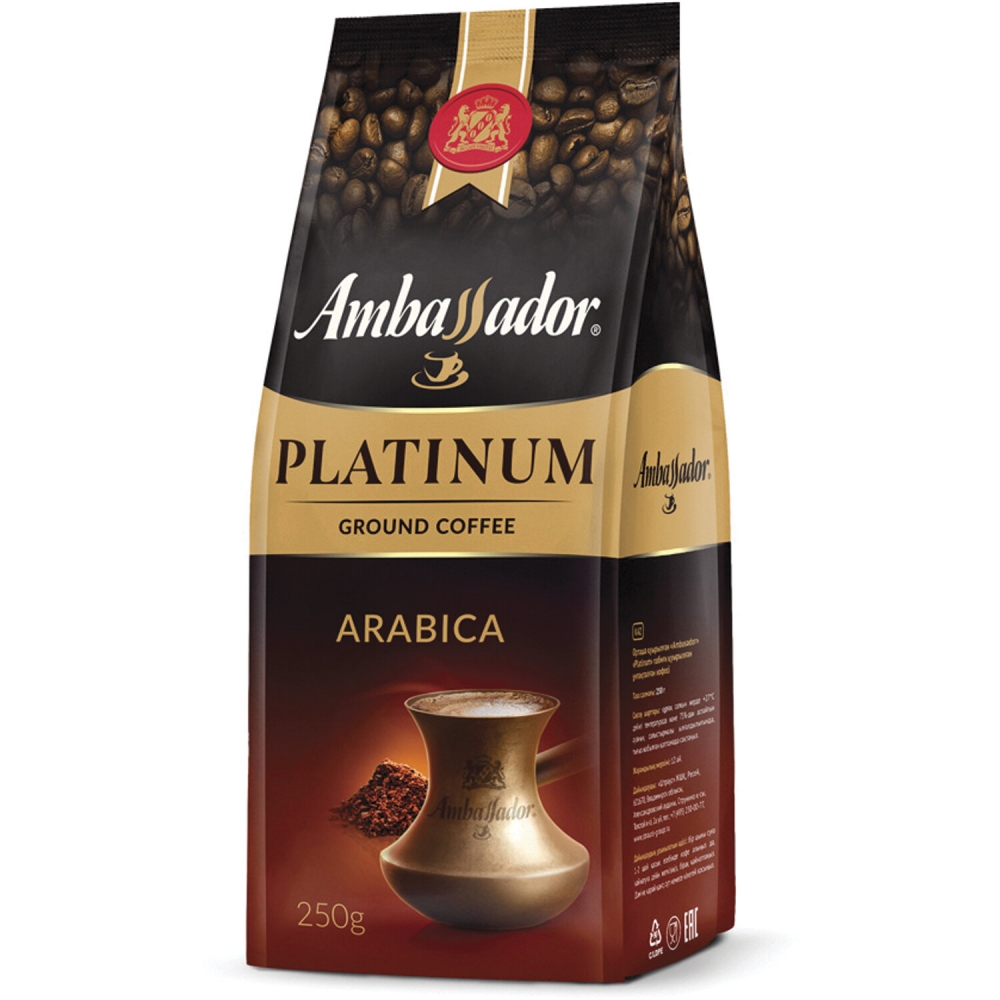 

Кофе молотый AMBASSADOR Platinum, 100% арабика, 250 г, вакуумная упаковка 622235
