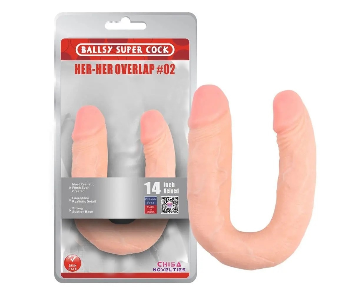 Двухсторонний фаллоимитатор Overlap телесного цвета  36 см.