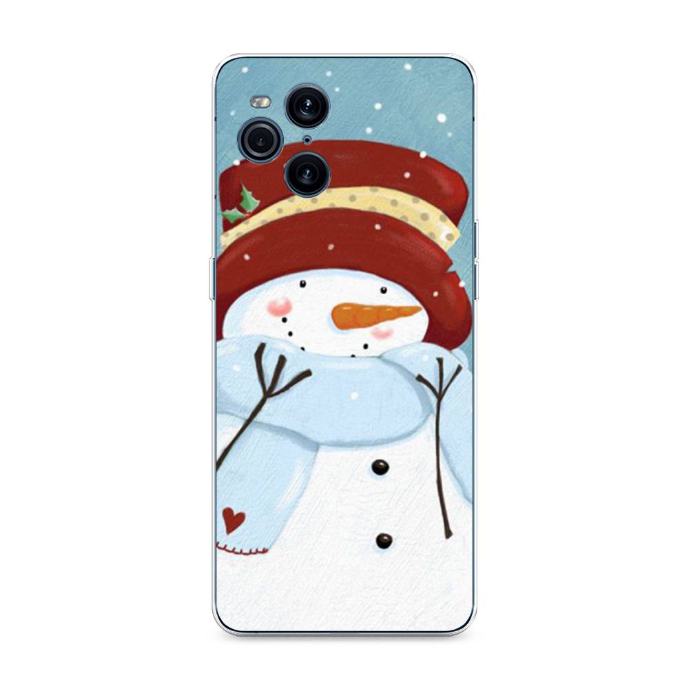 

Чехол для Oppo Find X3 Pro "Застенчивый снеговик", Голубой;белый;красный, 255750-5