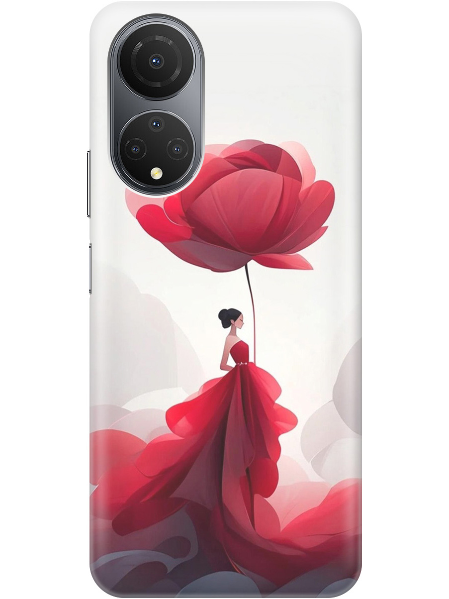

Силиконовый чехол на Honor X7 с рисунком "Цветочная девушка в красном", Белый;красный, 20000402