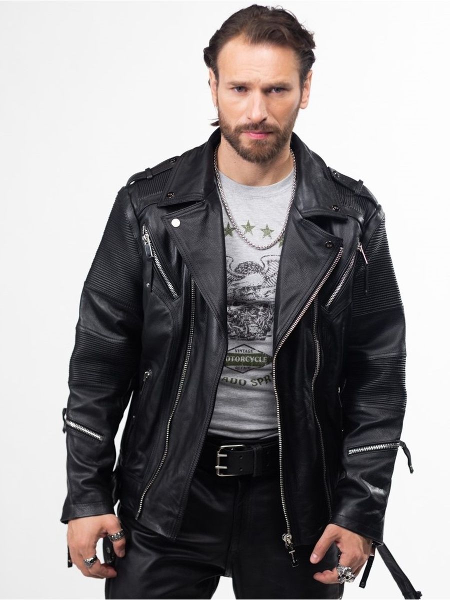 Кожаная куртка мужская RockMerch FR1278 черная XS