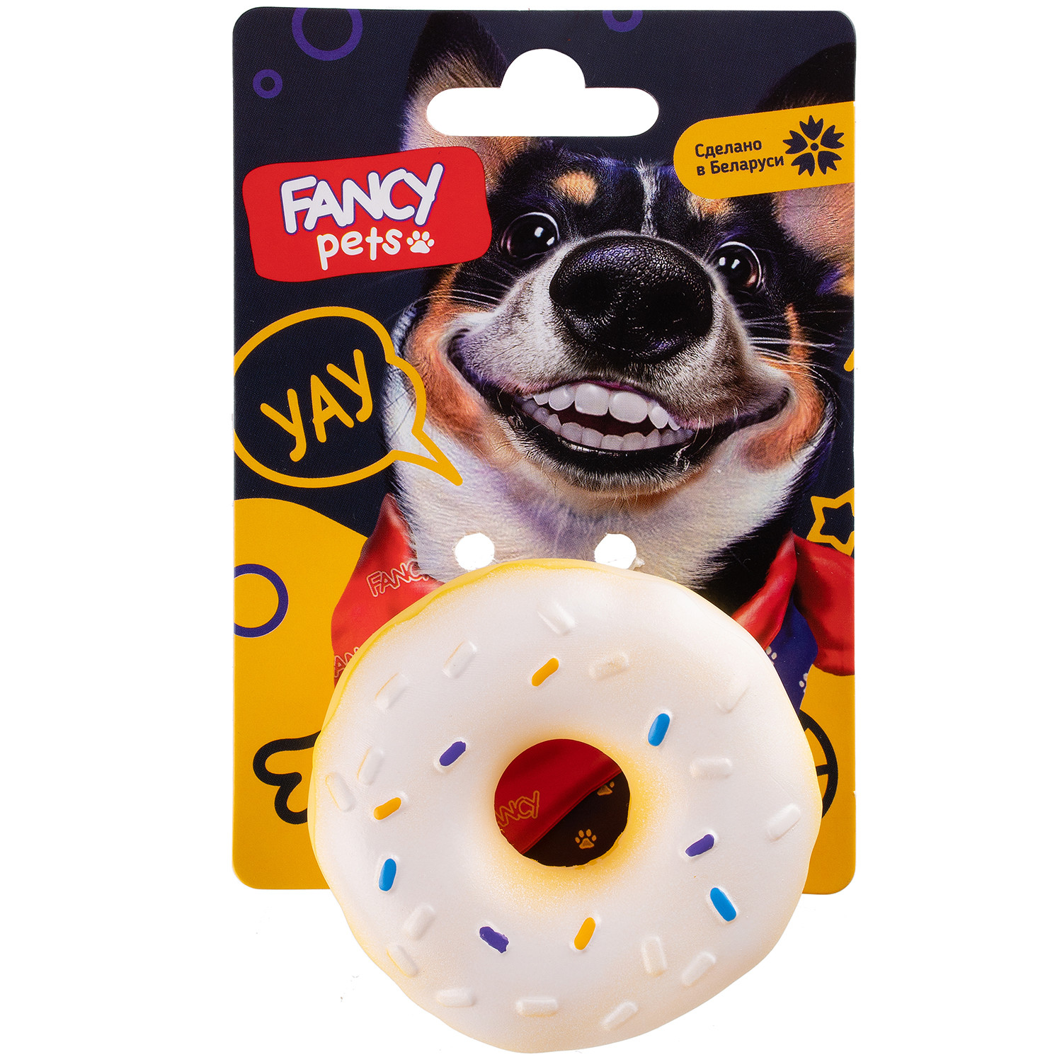Мягкая игрушка для собак Fancy Pets Пончик, белый, желтый, 8 см