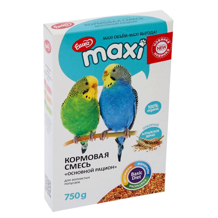 

Сухой корм для волнистых попугаев Ешка MAXI Основной рацион, 750 г