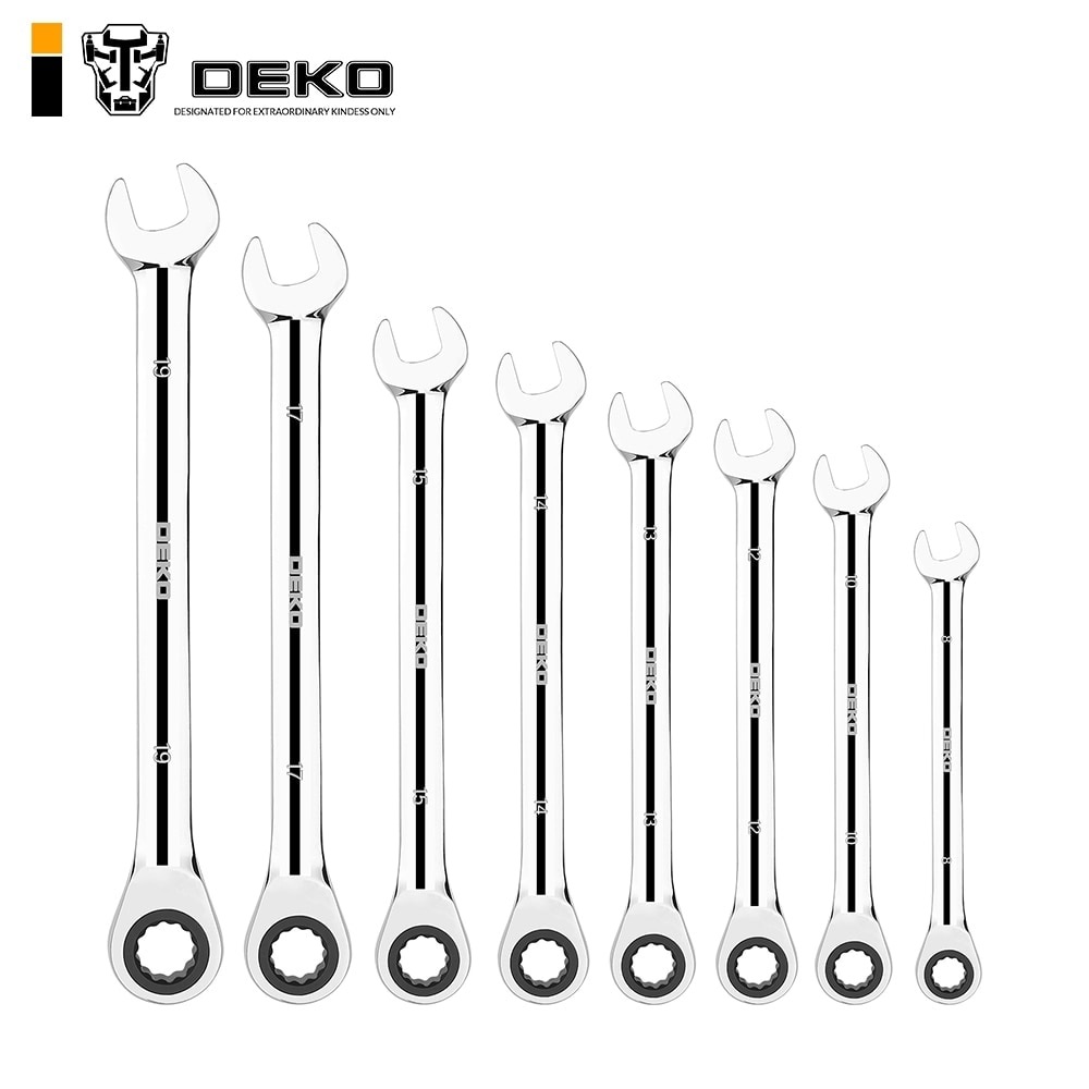 Набор комбинированных трещоточных ключей DEKO RW01 8-19 мм, 8 предметов