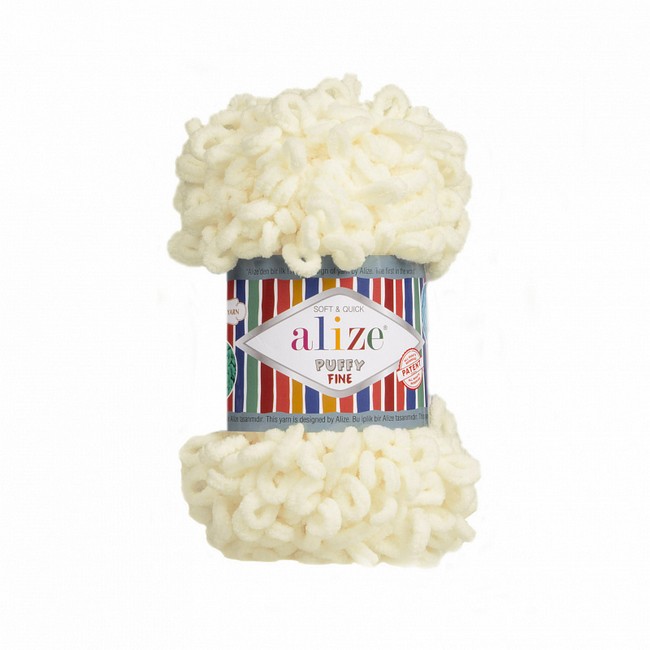 

Пряжа ALIZE Ализе Puffy fine 5 шт. в упак. цвет 062 св.молочный ALIZE-PUFFY.FINE.0