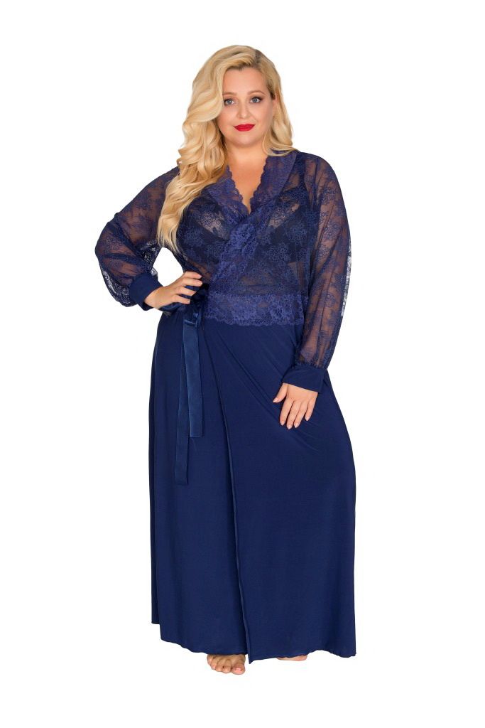 

Роскошный пеньюар plus size в пол с кружевным верхом Akcent кремовый 5X, Бежевый