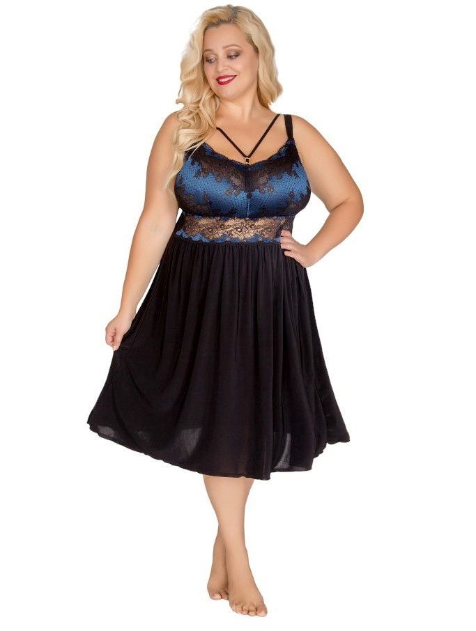 

Эффектная сорочка plus size с двухцветным кружевным лифом Akcent черный 6X