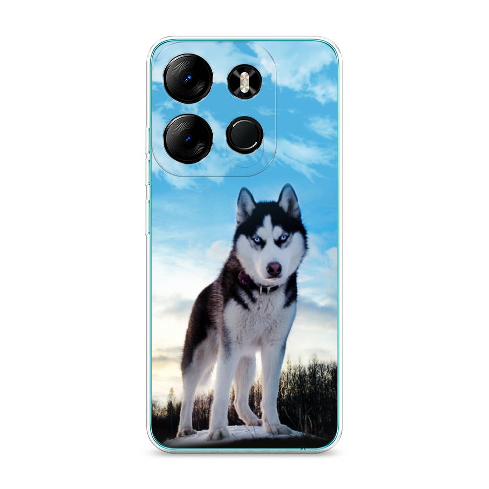 

Чехол Awog на Tecno Pop 7 Pro "Хаски 3", Белый;черный;голубой, 303450-2