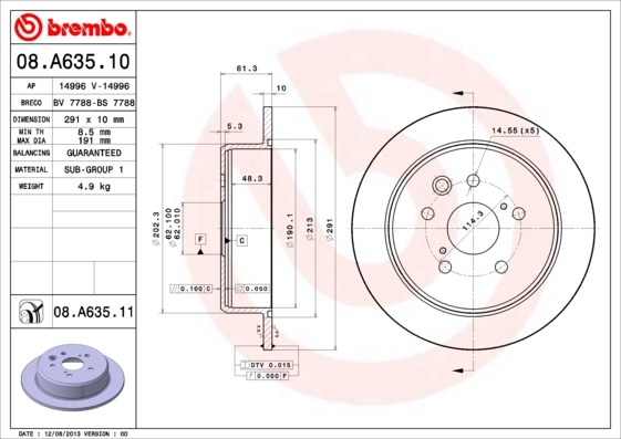 

08.A635.11_диск тормозной задний! с покрытием Lexus IS 2.5/2.2D 10.05>