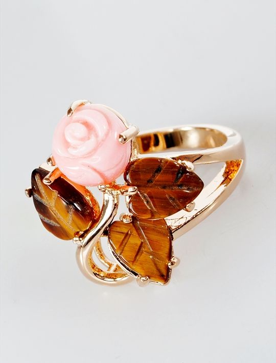 

Кольцо из бижутерного сплава р.19 Lotus Jewelry 3037R-02co-ti, коралл/тигровый глаз/циркон, 3037R-02co-ti