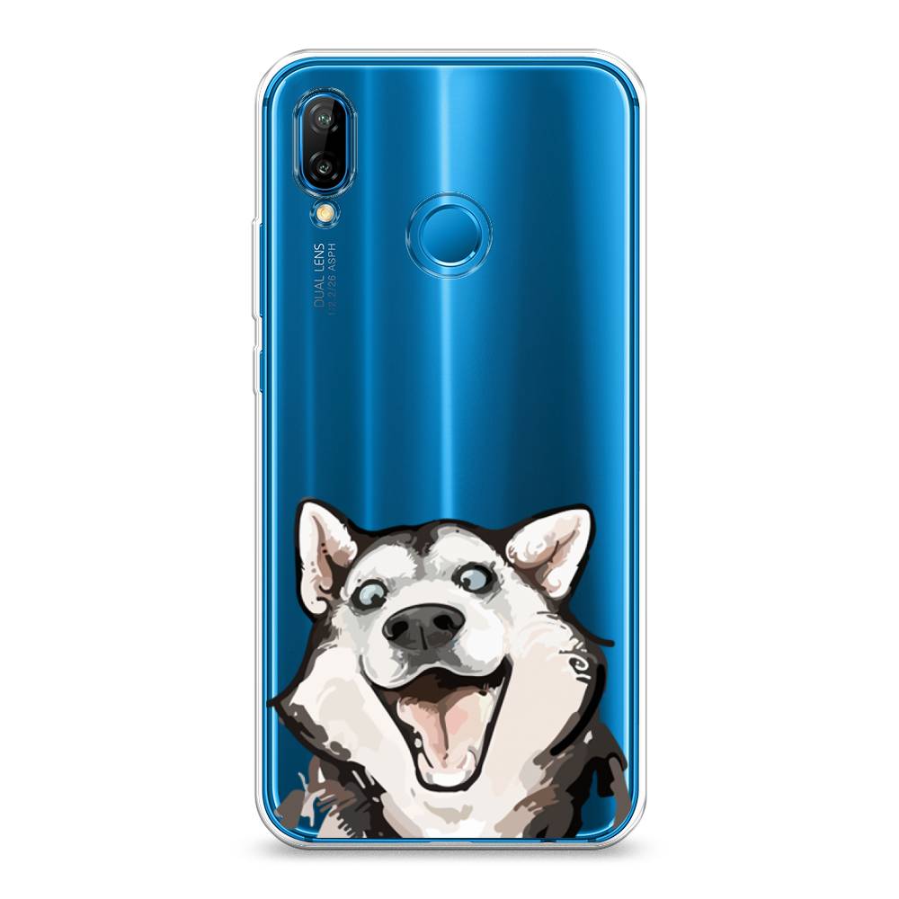 

Чехол Awog на Huawei Nova 3E "Радостный хаски", Белый;голубой;черный, 65650-1