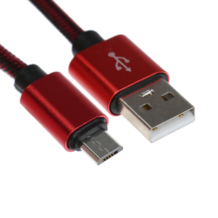 Кабель MicroUSB - USB, 2.1 А, оплётка нейлон, 2 метра, красный 600016946059