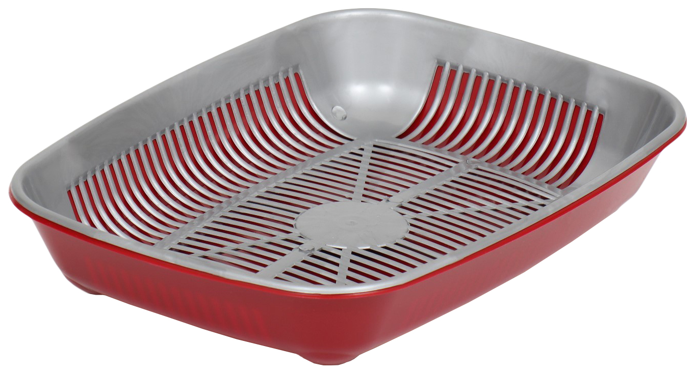 Лоток для кошек округлый с сеткой, серый/бордовый, 33,5х25х6 см