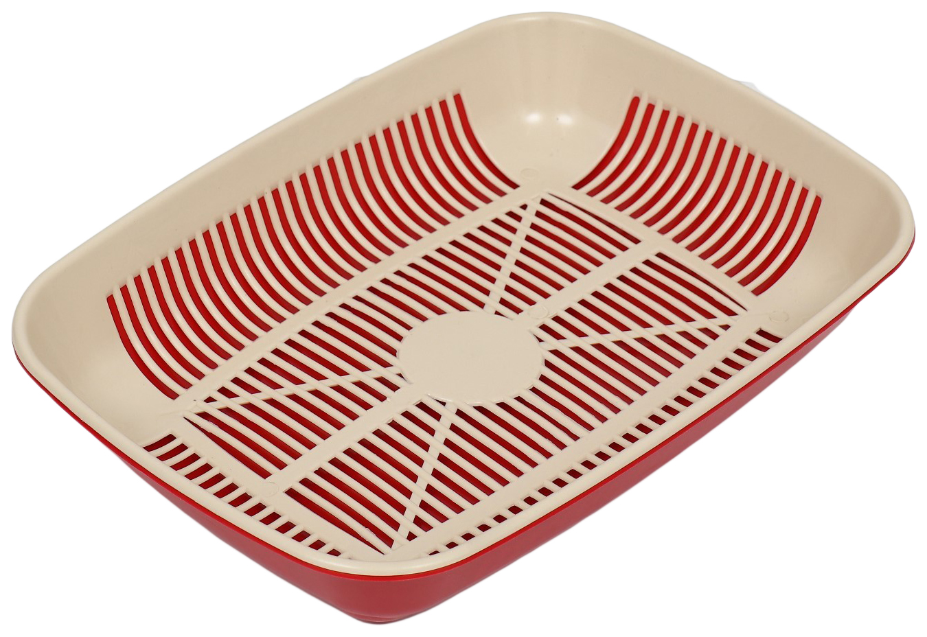 Лоток для кошек округлый с сеткой, бежевый/красный, 33,5х25х6 см