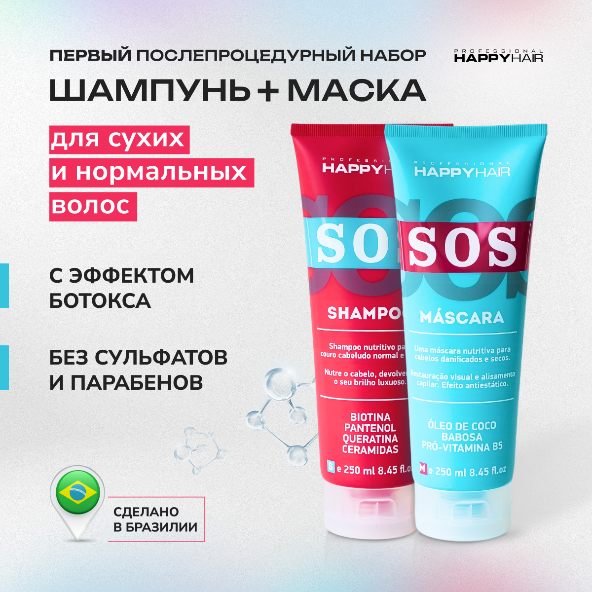 Набор средств для волос Happy Hair Шампунь и маска для волос SOS 250 мл 2 шт