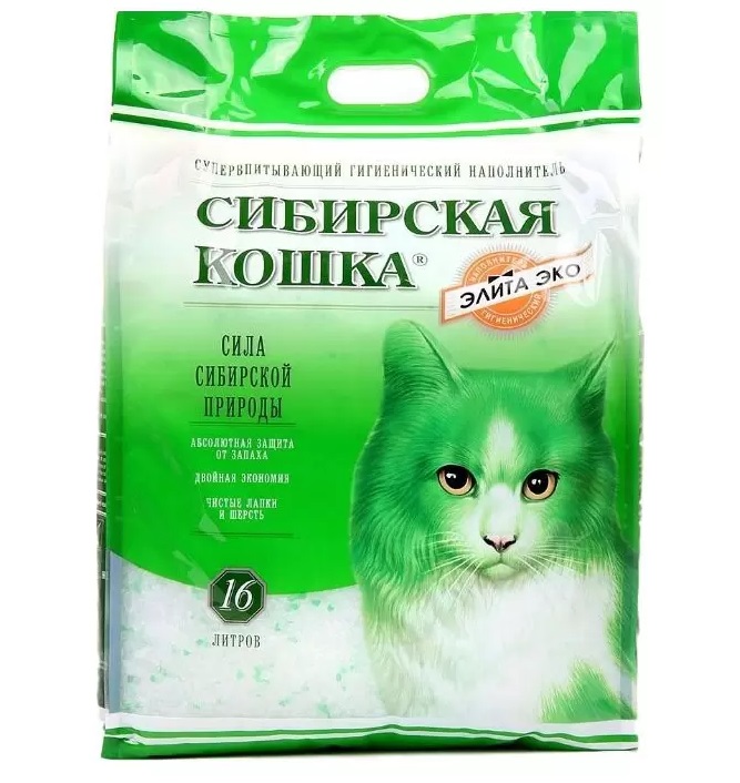 Впитывающий наполнитель Сибирская кошка Элита ЭКО силикагелевый, 16 л