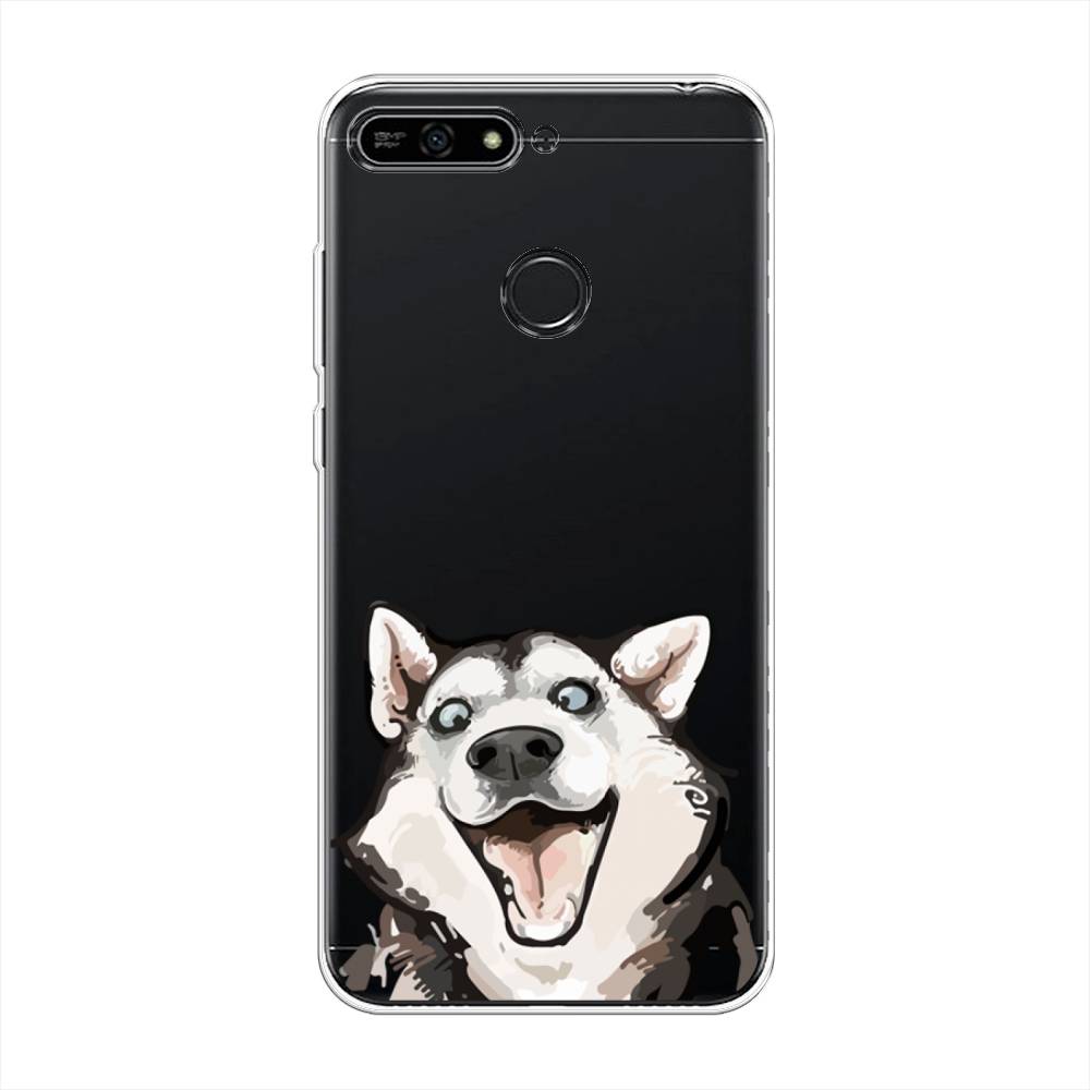 

Чехол Awog на Honor 7A Pro "Радостный хаски", Белый;голубой;черный, 65450-1
