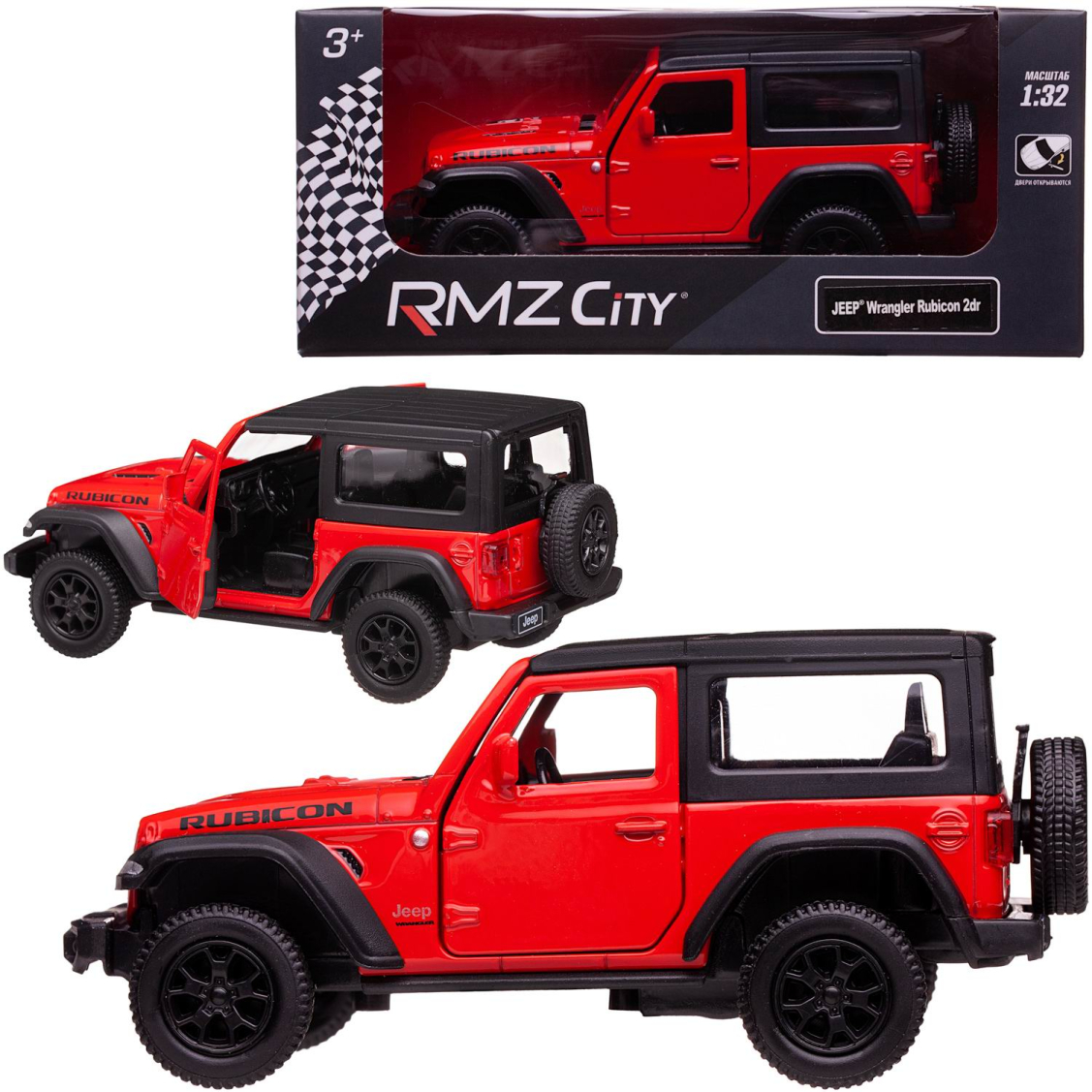 Машина металлическая RMZ City 1:32 Jeep Wrangler Rubicon 2021, красный цвет