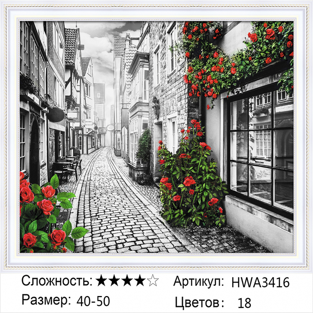 

Алмазная мозаика Городской пейзаж. Красные розы HWA3416, на подрамнике 40х50см, Городской пейзаж