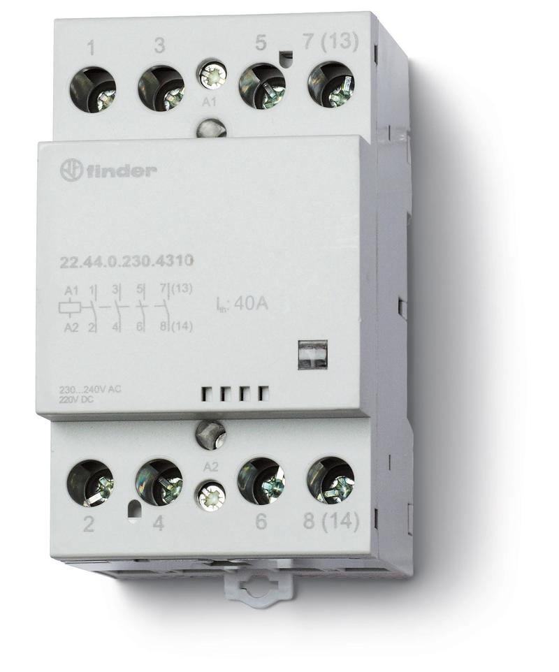 Модульный контактор; 4NO 40А; контакты AgSnO2; катушка 230В АС/DC; ширина 53.5мм; степень модульный контактор finder
