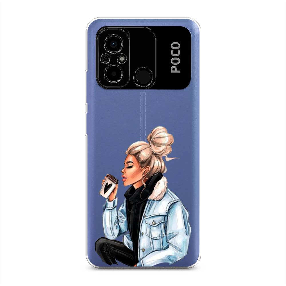 

Чехол Awog на Poco C55 "Cute girl", Бежевый;черный;голубой, 318250-7
