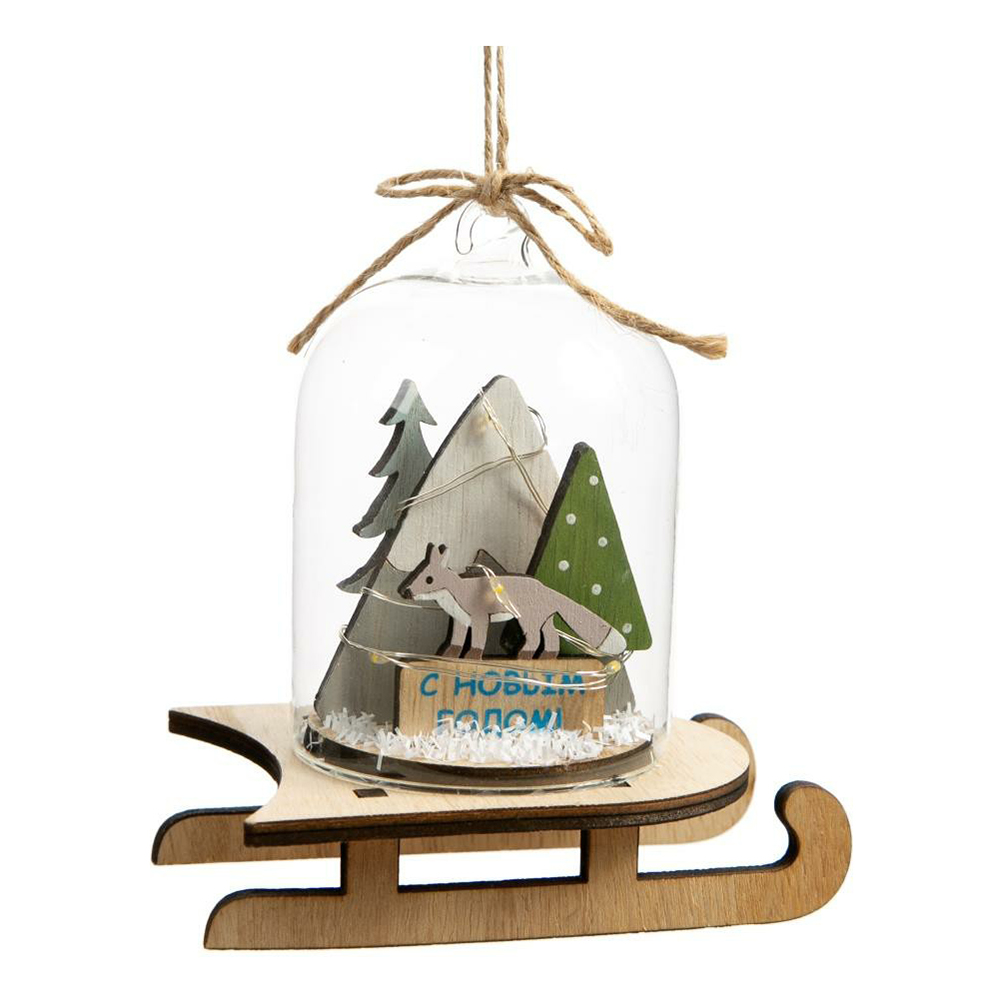 

Подвесное украшение новогоднее Magic Time Лиса в колбе с подсветкой 13 x 11,5 x 8 см, Коричневый;бежевый;зеленый