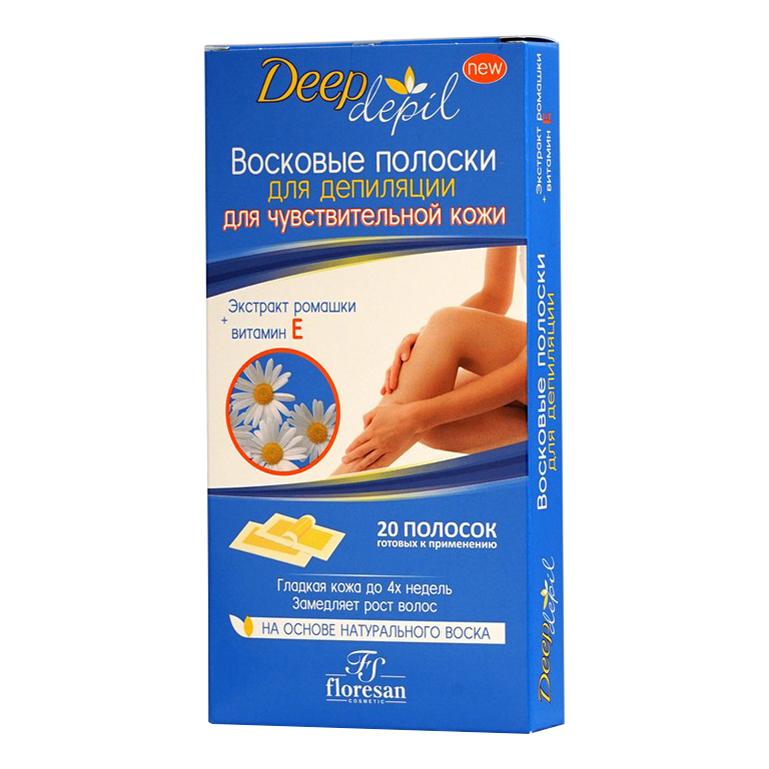 Восковые полоски Floresan Deep depil для чувствительной кожи с ромашкой 20 шт полоски для удаления черных точек lanbena deep cleansing nose strip 1 шт