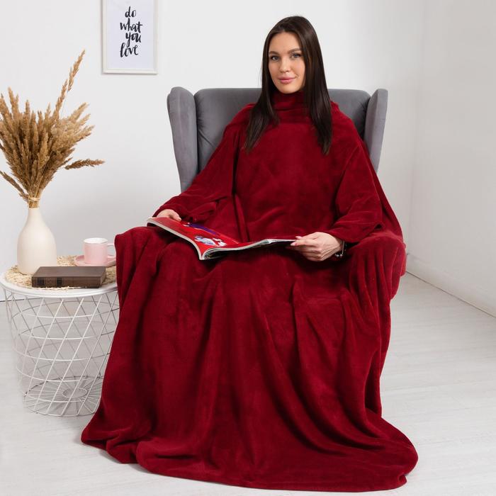 

Плед с рукавами Этель 150x200 см, цв.бордовый, 100% п/э, корал-флис, 220 гр/м2