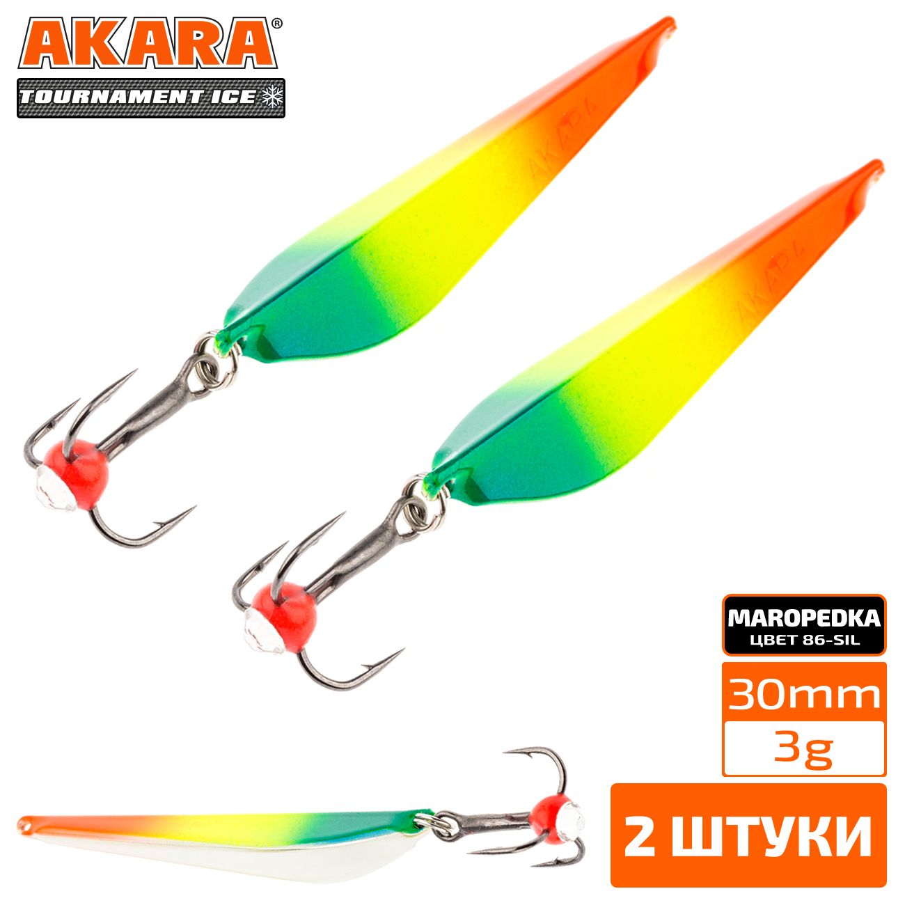 

Блесна зимняя Akara Tournament Ice Maropedka 30 3 гр. 2 штуки 86/Sil, Maropedka 30