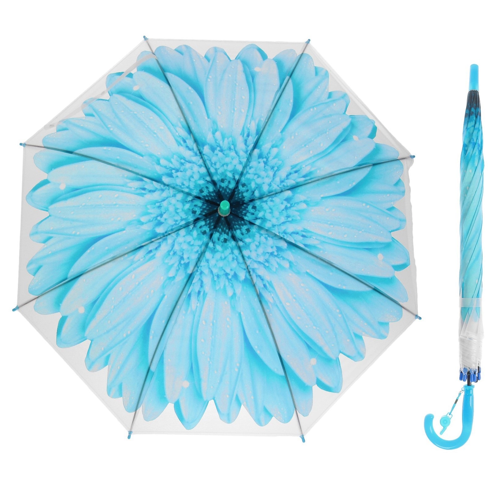 Зонт-трость полуавтоматический Sima-Land Гербера со свистком, голубой, 41 см