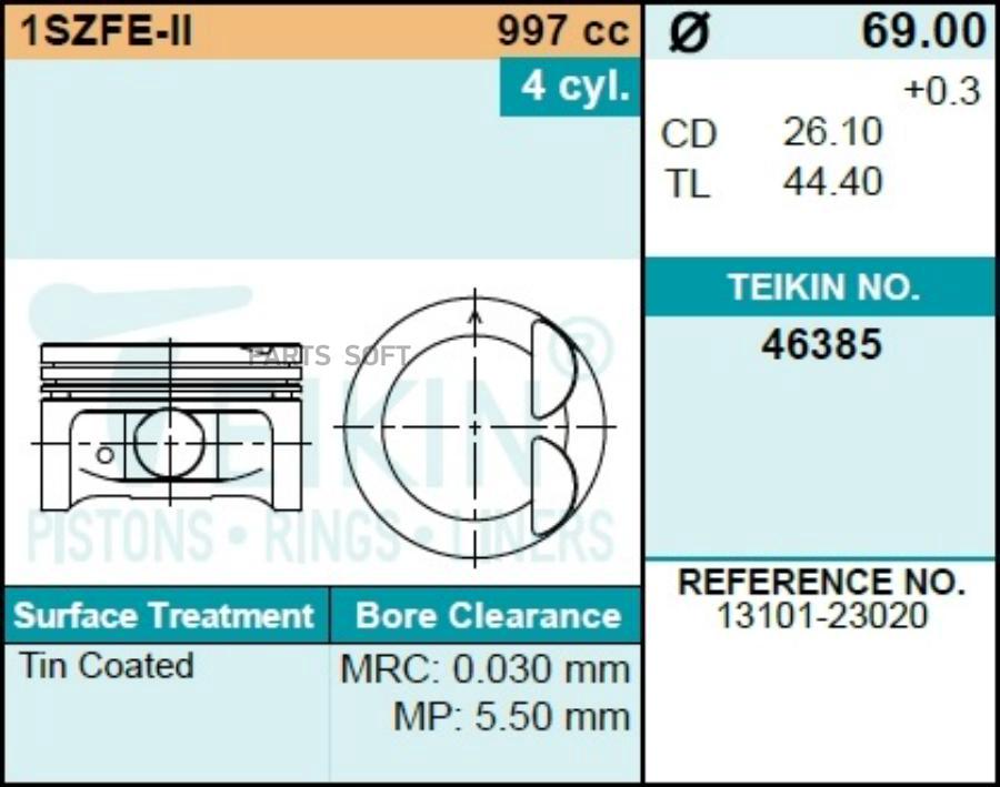 

TEIKIN Поршни (к-т 4 шт) TOYOTA VITZ/PLATZ 1SZ-FE