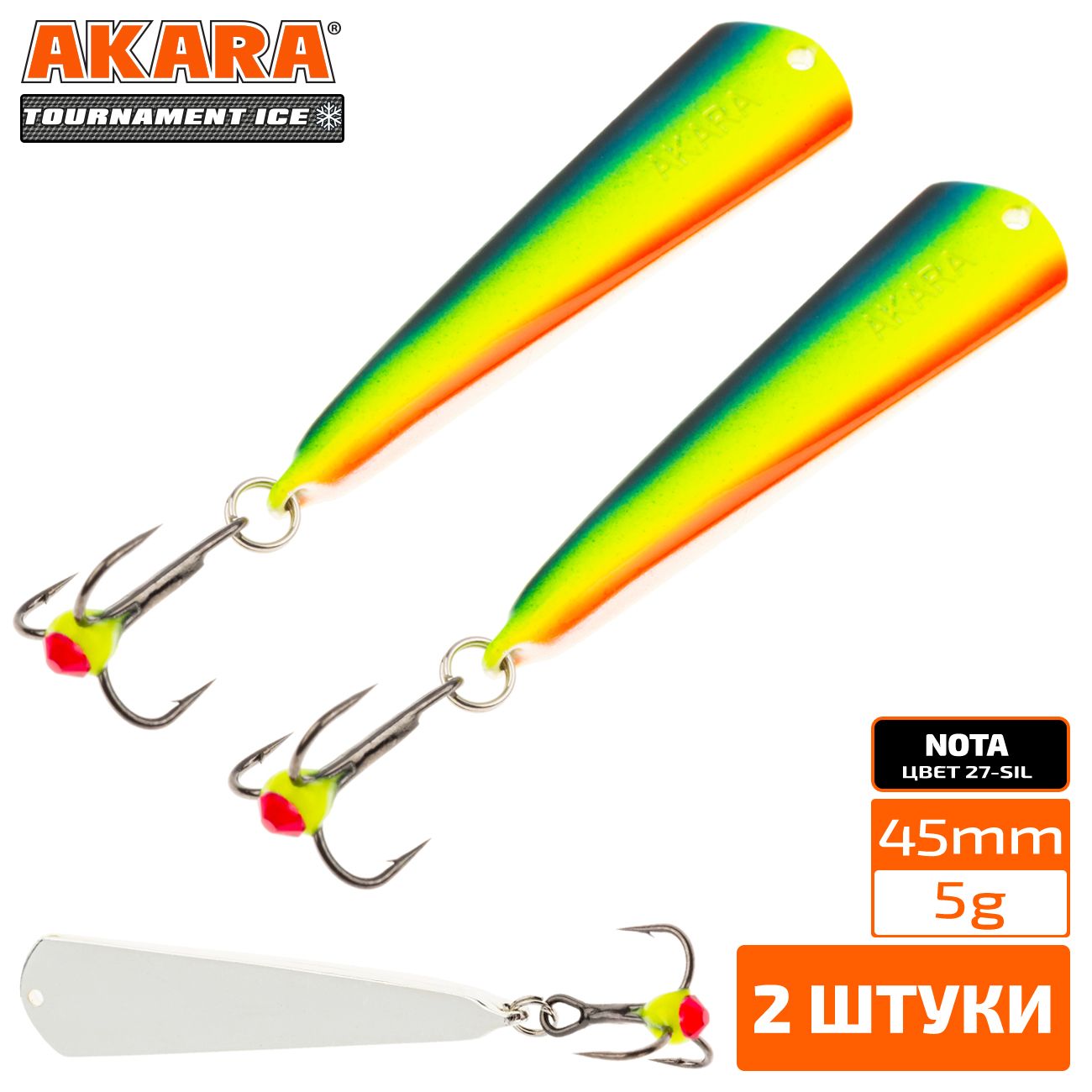 

Блесна зимняя Akara Tournament Ice Nota 45 5 гр. 2 штуки 27/Sil, Nota 45