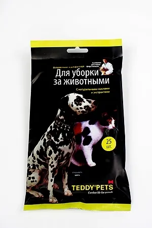 фото Влажные салфетки teddy pets для уборки за животными 25шт, 6 уп