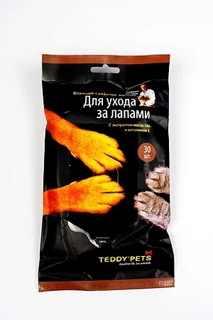 фото Влажные салфетки teddy pets для ухода за лапами 30шт, 6 уп