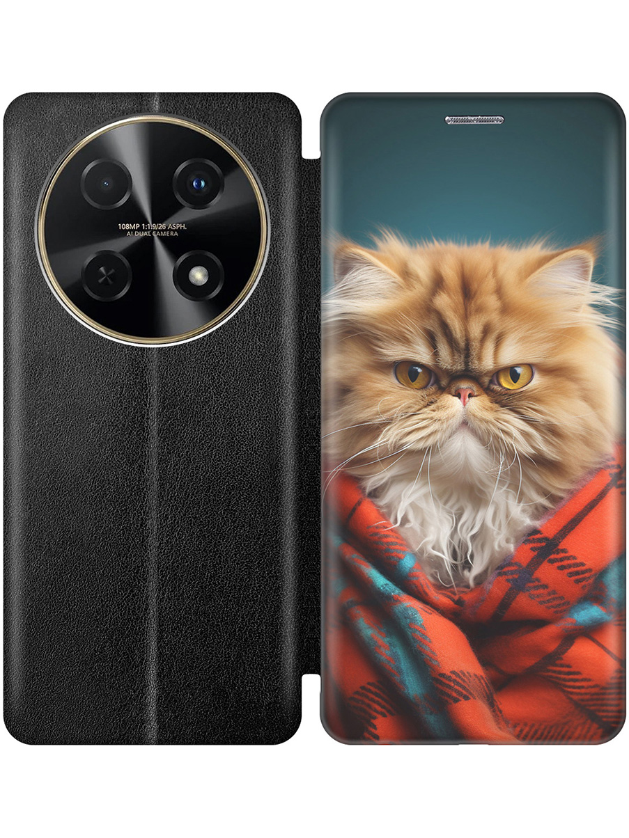 

Чехол-книжка на Huawei nova 12i с принтом "Недовольный котик" черный, Черный;красный;синий, 782624012