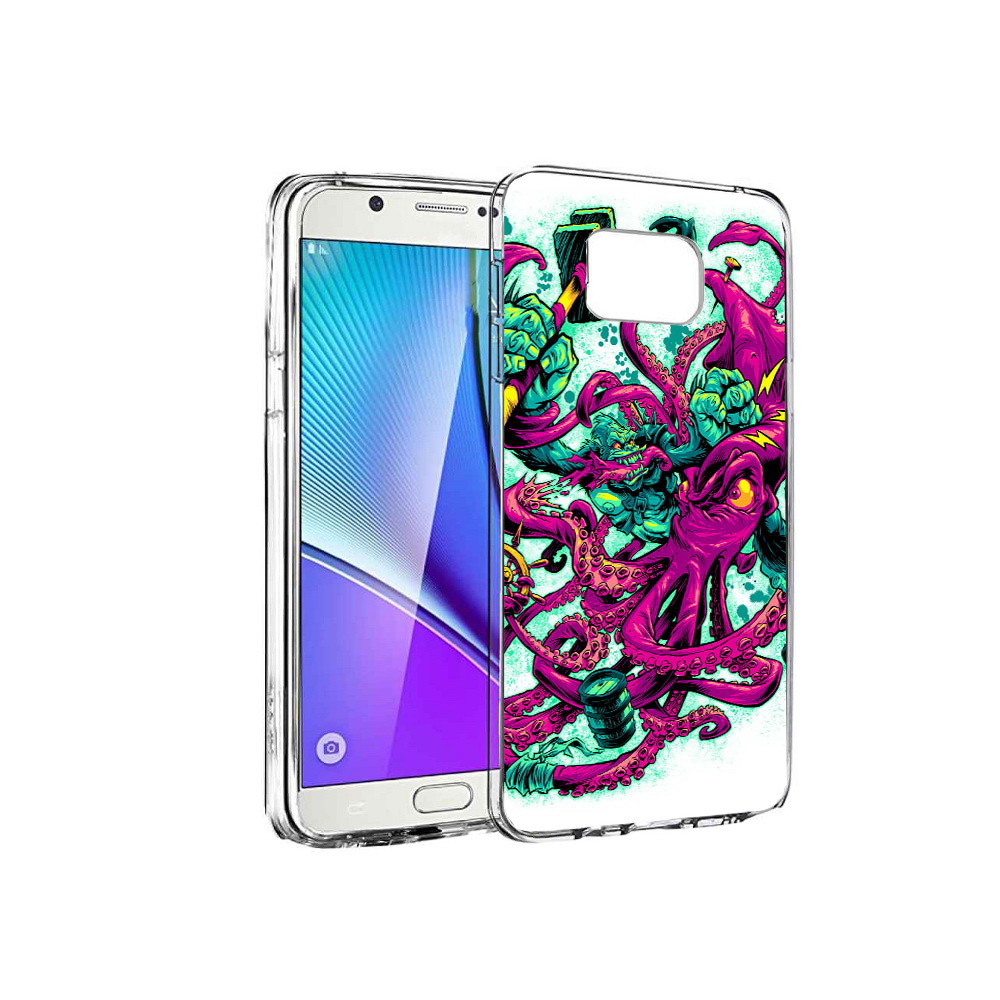 

Чехол MyPads Tocco для Samsung Galaxy Note 5 фиолетовый кракен, Прозрачный, Tocco