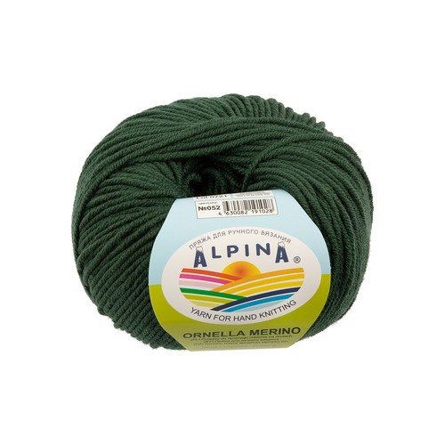

Пряжа ALPINA ORNELLA MERINO 10 шт. х 50 г шт. в упак. цвет №052 т.зеленый ORNELLA