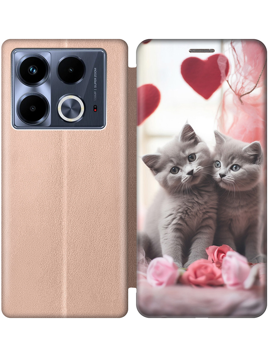 

Чехол-книжка на Infinix Note 40 с принтом "Котики и сердечки" золотой, Золотистый;красный;серый, 782626491