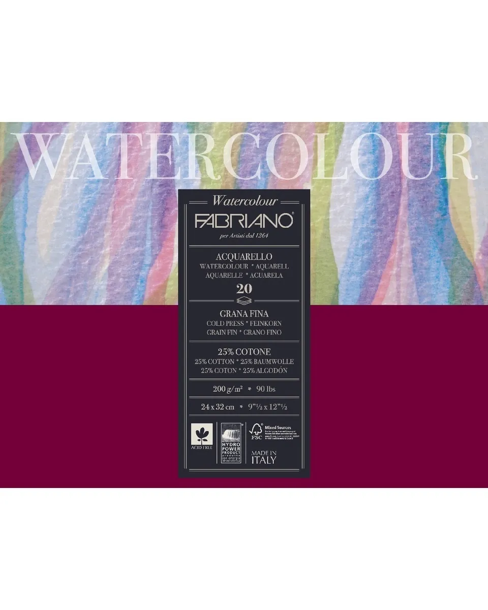 Блокнот-склейка для акварели Fabriano Watercolour 24х32 см 20 л 200 г