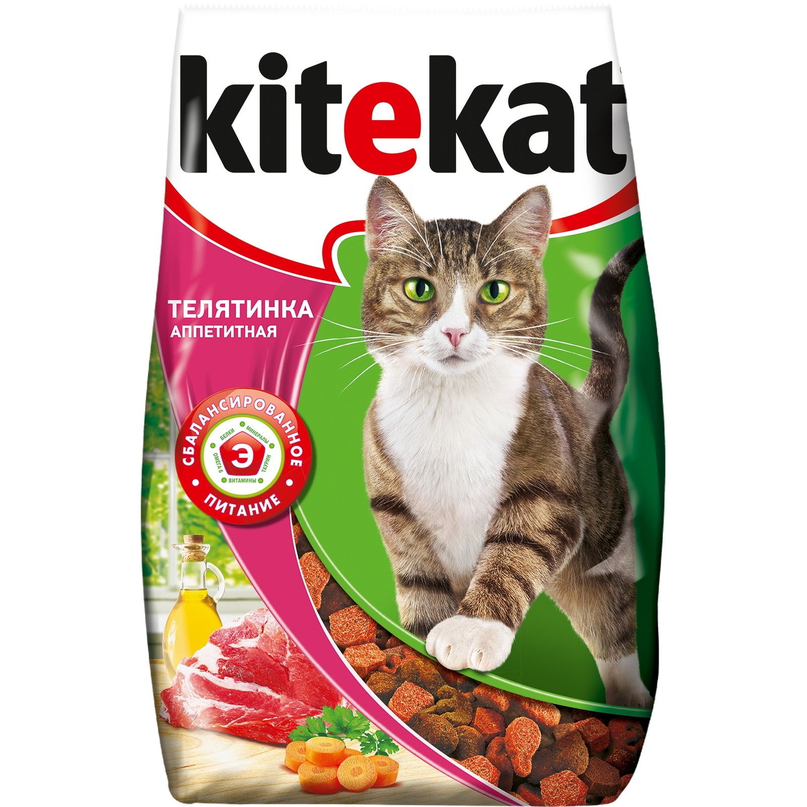 Сухой корм для кошек KiteKat Аппетитная телятинка, 1,9 кг