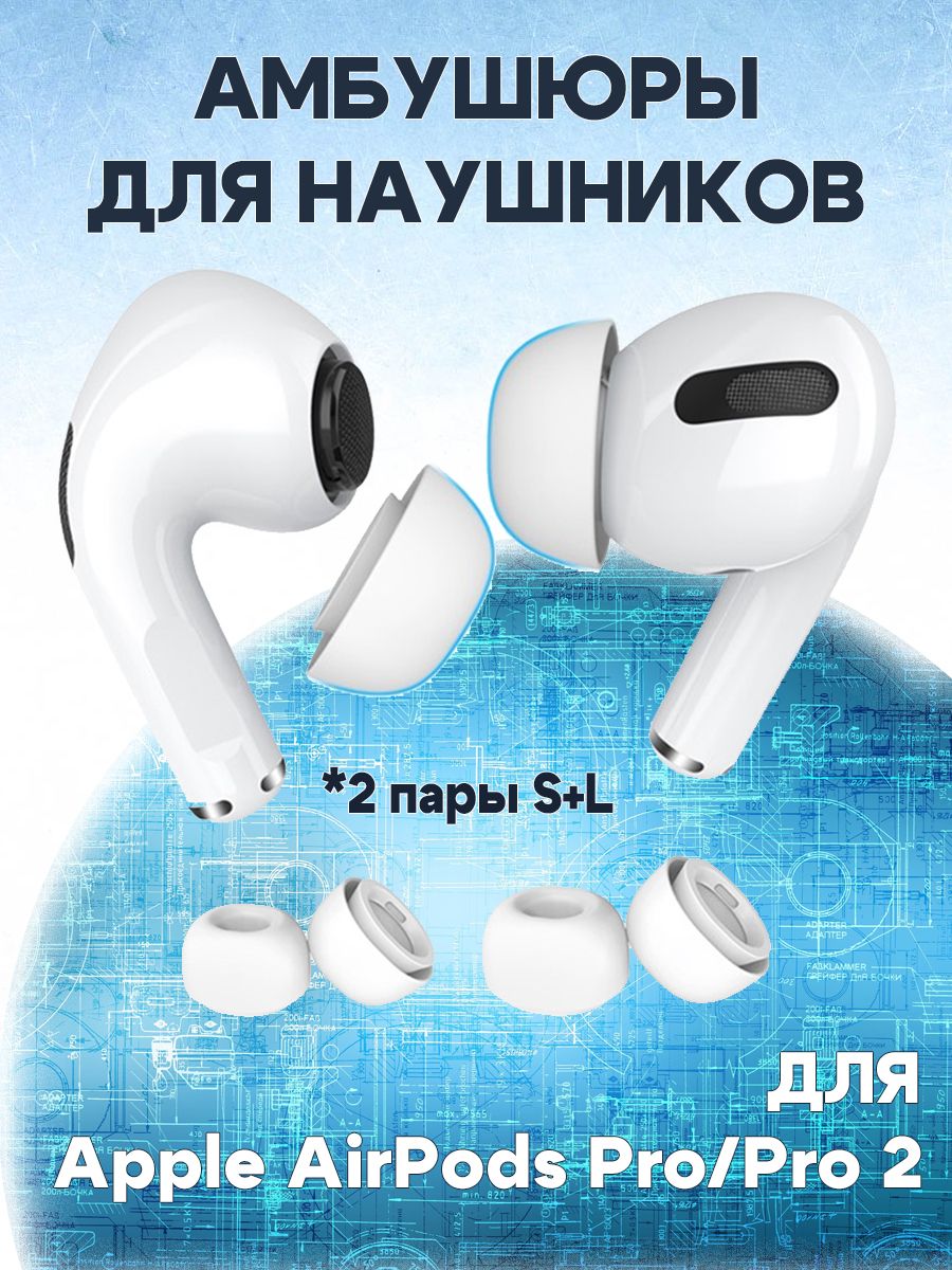 

Амбушюры сменные наконечники для наушников Apple AirPods Pro/Pro 2, 2 пары: S+L, Белый, 680902892