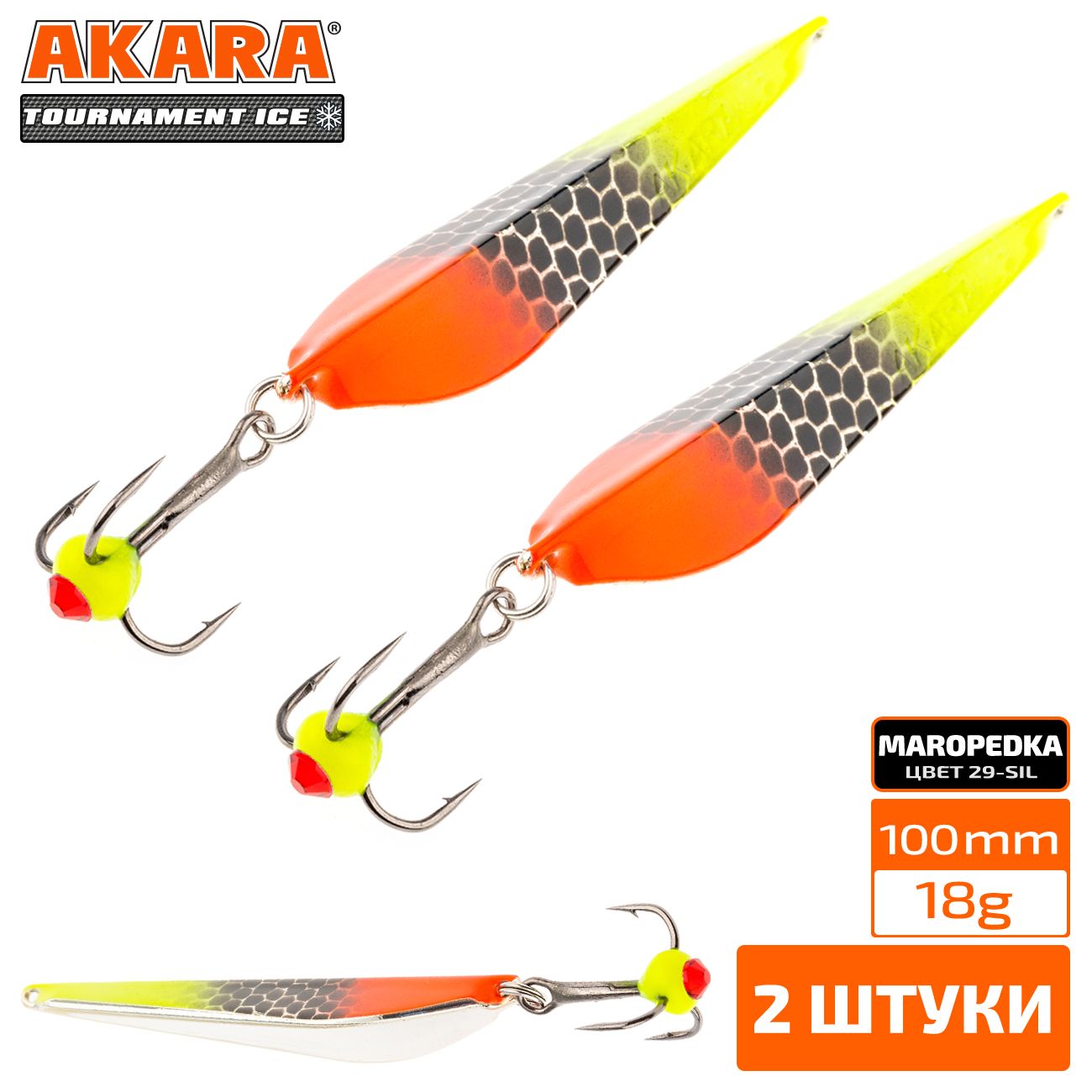 

Блесна зимняя Akara Tournament Ice Maropedka 100 18 гр. 2 штуки 29/Sil, Maropedka 100