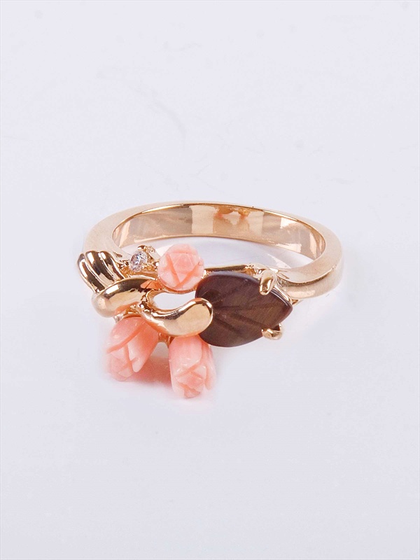 

Кольцо из бижутерного сплава р.18 Lotus Jewelry 142R-11co-ti, коралл/тигровый глаз/циркон, 142R-11co-ti
