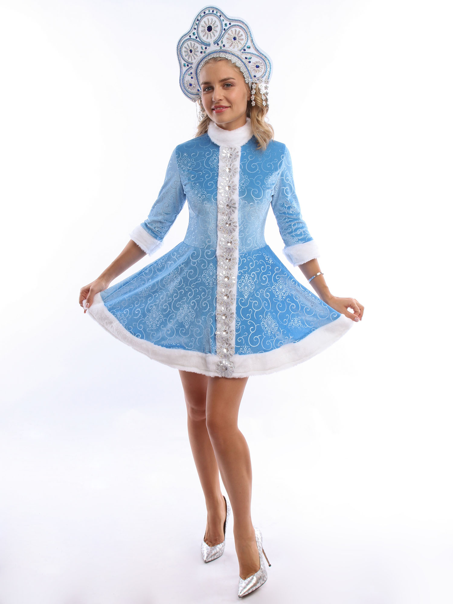 Карнавальный костюм Batik 3021 к-21 Снегурочка Лиза, белый, синий, 164