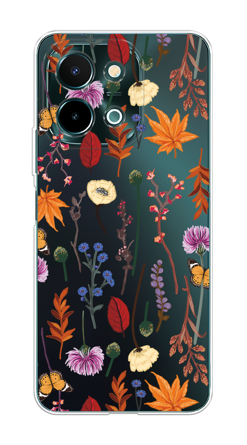 

Чехол на Vivo Y28 4G "Orange Purple flowers", Оранжевый;красный;розовый;желтый;прозрачный, 2611650-1